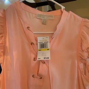 Michael Kors Ruffled Lace Up Top in “Dusty Coral” size medium